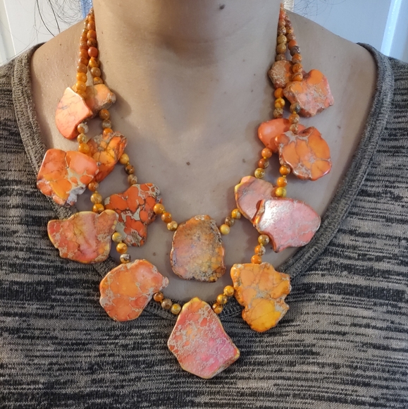 Designer Lucas Lameth orange sea sediment jasper and silver 925 necklace - Picture 6 of 11